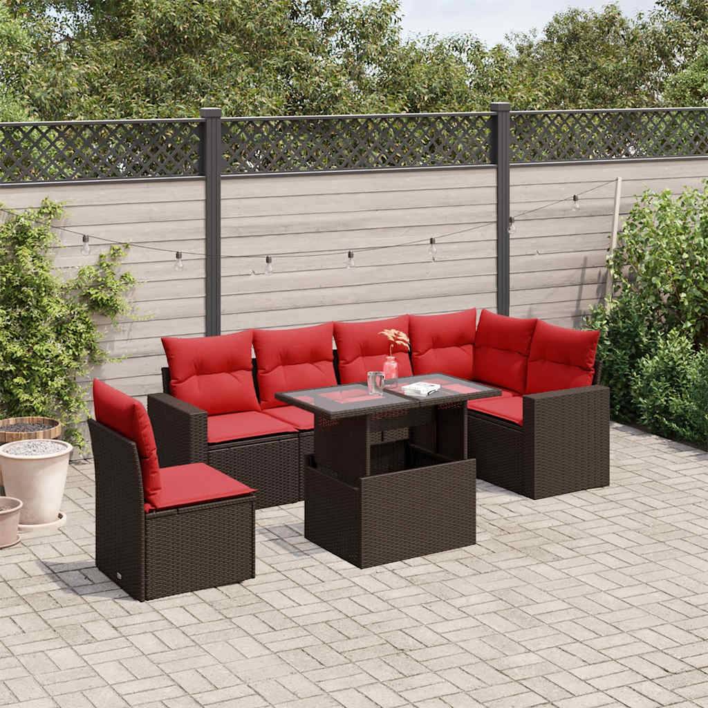 vidaXL 7-teiliges Gartensofa-Set mit Kissen, braun, Polyrattan