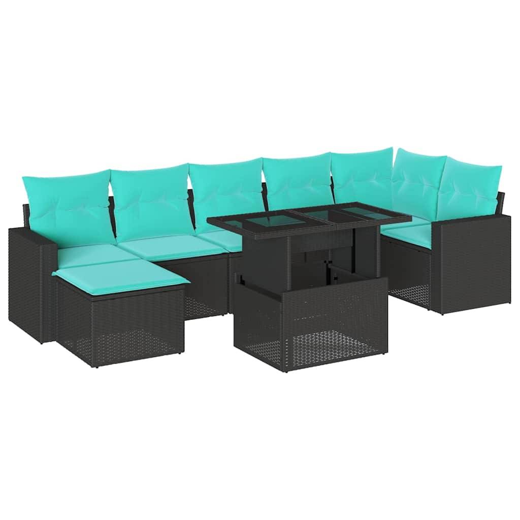 vidaXL 8-teiliges Gartensofa-Set mit Kissen, schwarzes Polyrattan