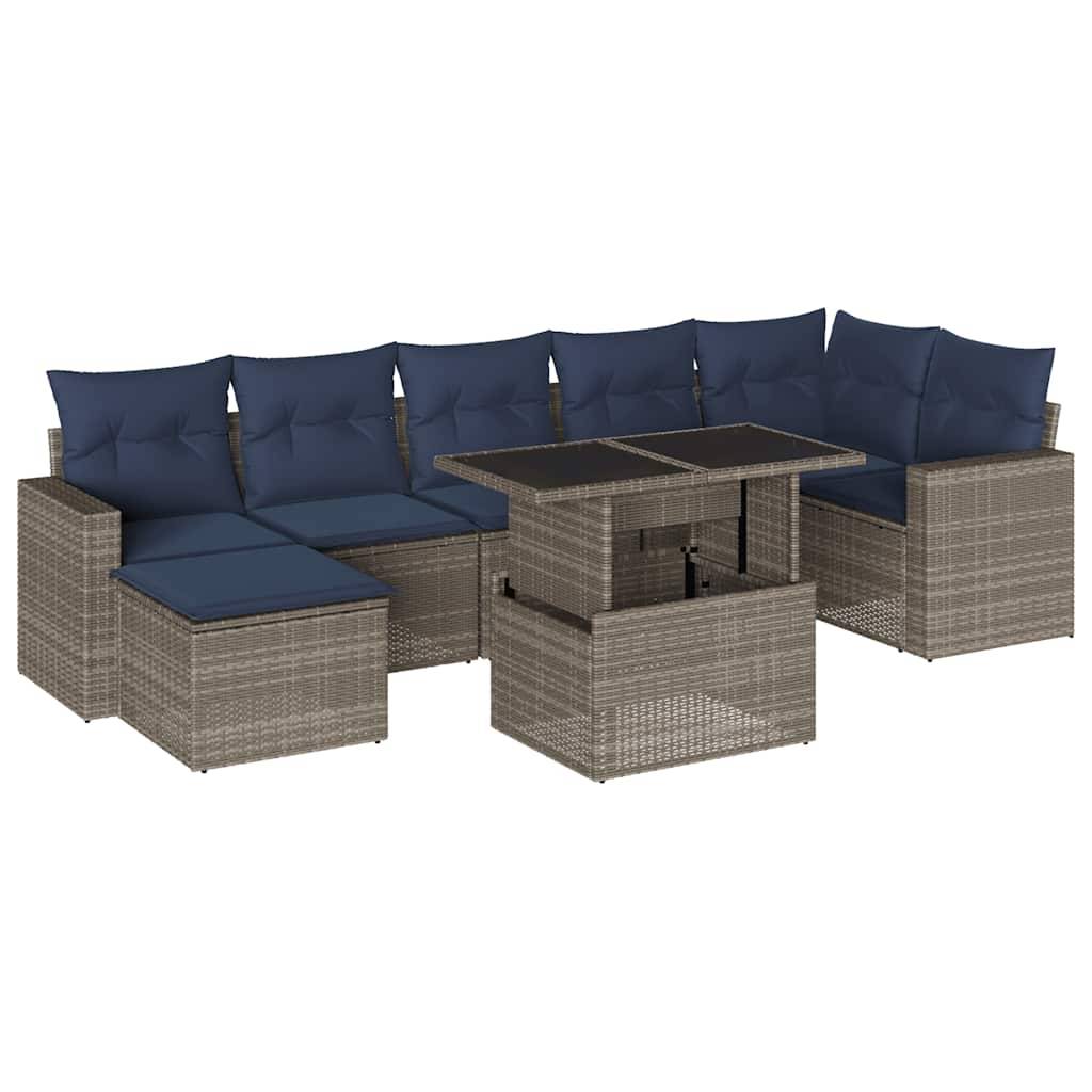 vidaXL 8-teiliges Gartensofa-Set mit Kissen, grau, Polyrattan