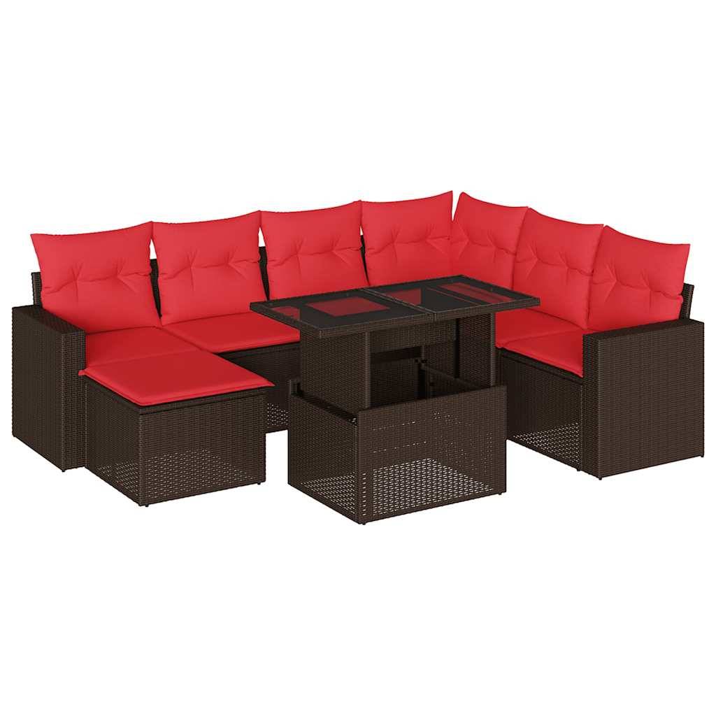 vidaXL 8-teiliges Gartensofa-Set mit Kissen, braun, Polyrattan