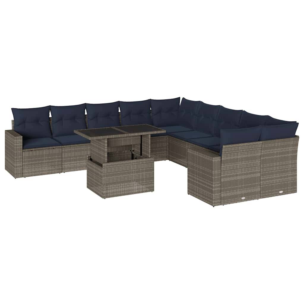 vidaXL 11-teiliges Gartensofa-Set mit Kissen, grau, Polyrattan