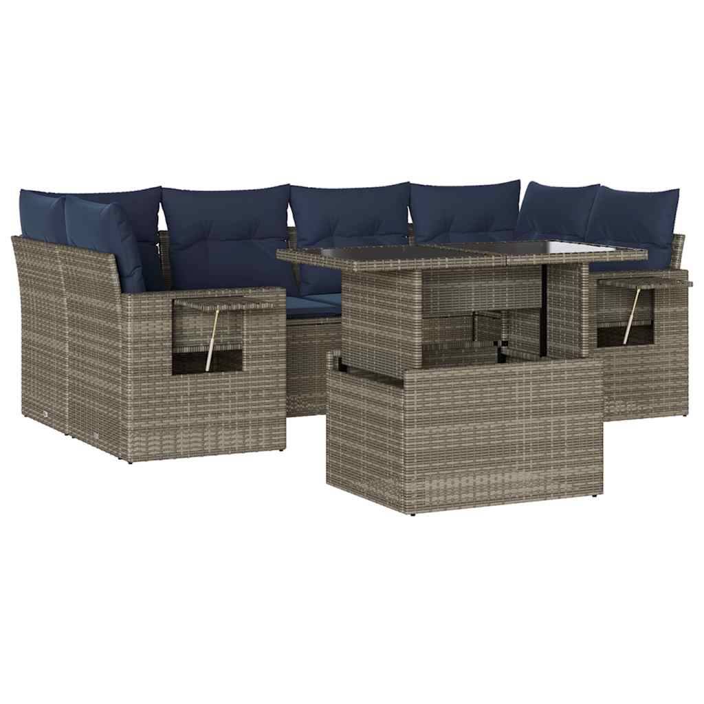 vidaXL 7-teiliges Gartensofa-Set mit Kissen, grau, Polyrattan