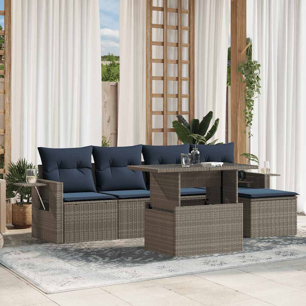vidaXL 6-teiliges Gartensofa-Set mit Kissen, grau, Polyrattan