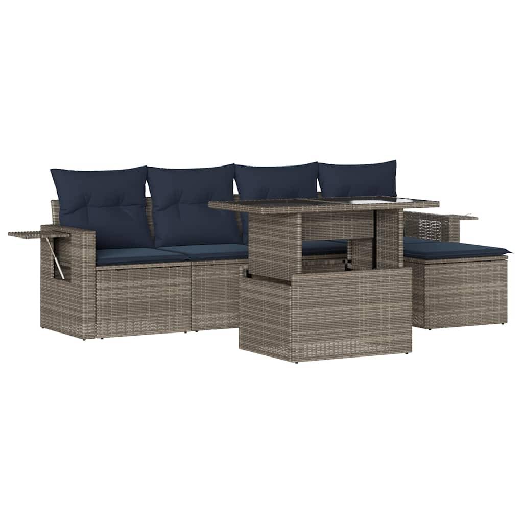 vidaXL 6-teiliges Gartensofa-Set mit Kissen, grau, Polyrattan
