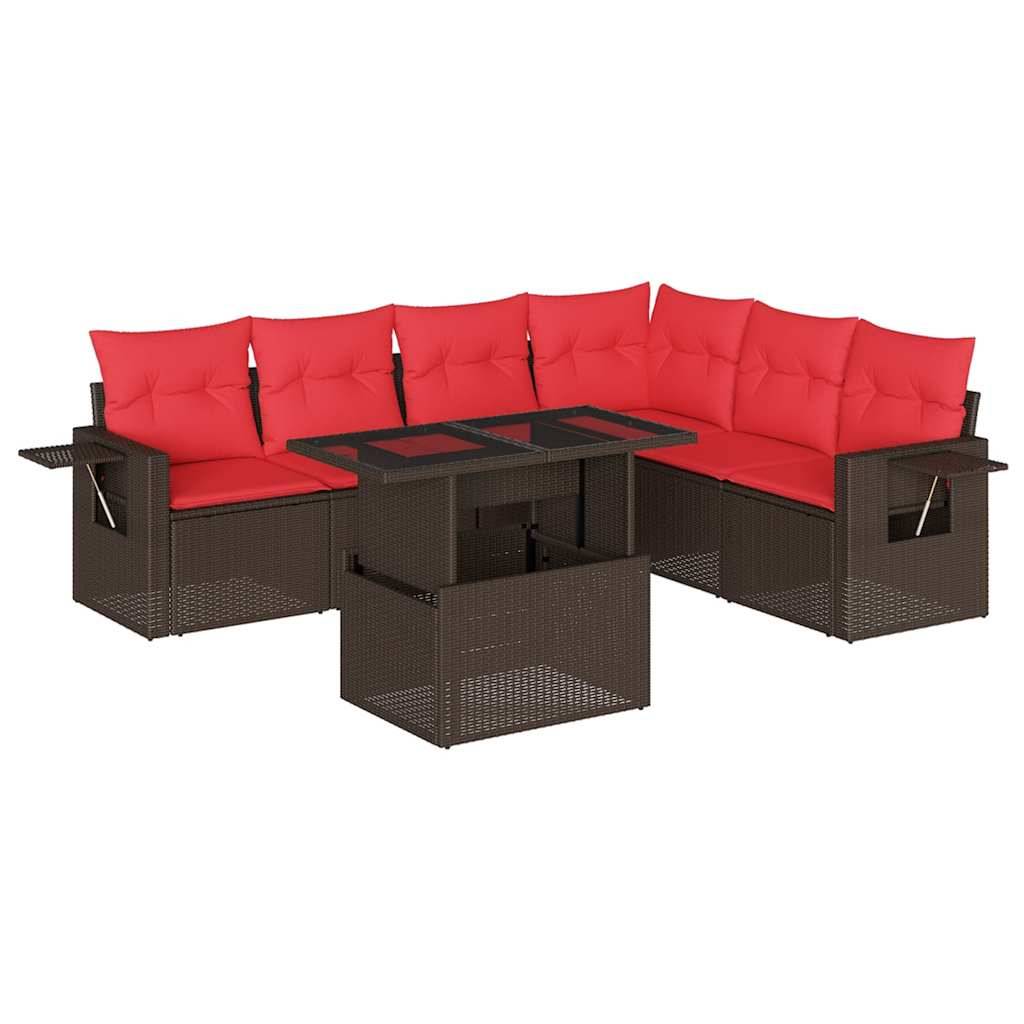 vidaXL 7-teiliges Gartensofa-Set mit Kissen, braun, Polyrattan