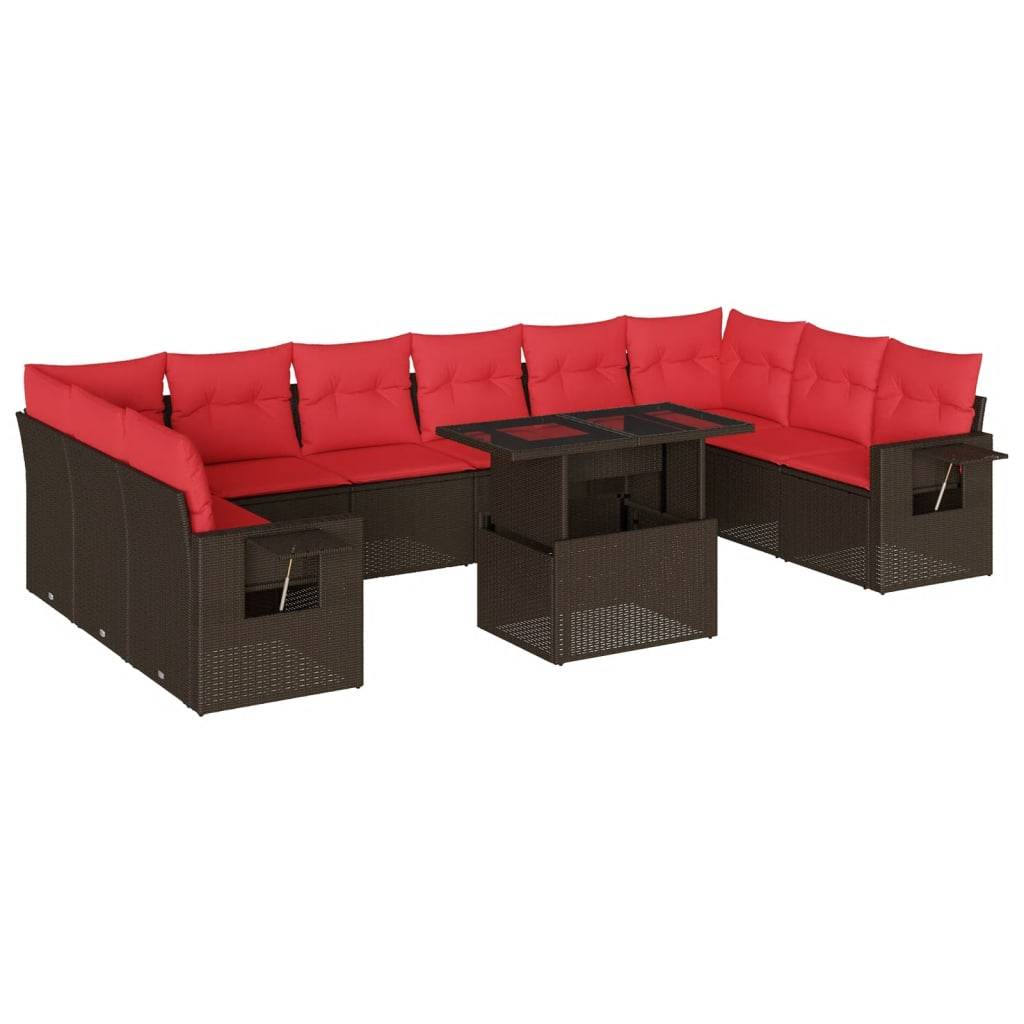 vidaXL 11-teiliges Gartensofa-Set mit Kissen, braun, Polyrattan
