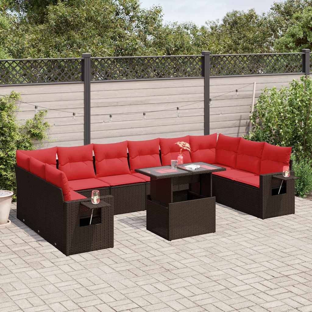 vidaXL 11-teiliges Gartensofa-Set mit Kissen, braun, Polyrattan
