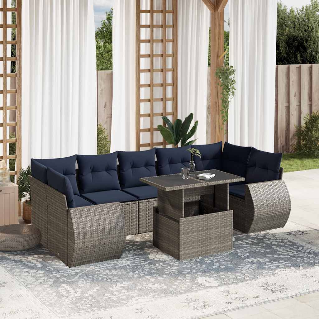 vidaXL 8-teiliges Gartensofa-Set mit Kissen, grau, Polyrattan