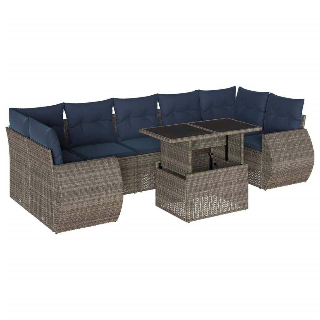 vidaXL 8-teiliges Gartensofa-Set mit Kissen, grau, Polyrattan