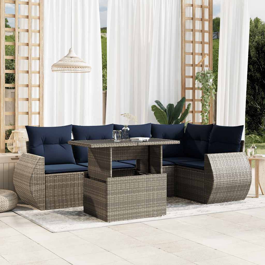 vidaXL 6-teiliges Gartensofa-Set mit Kissen, grau, Polyrattan