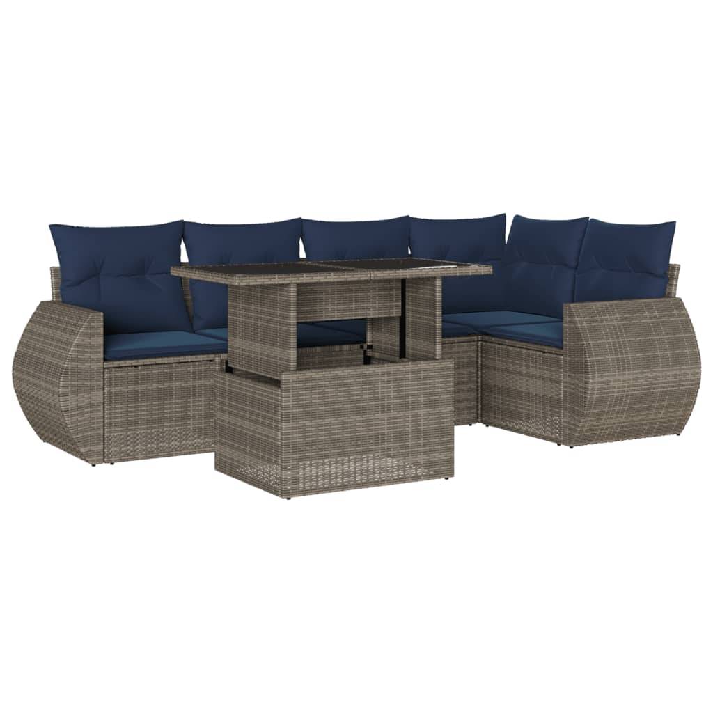 vidaXL 6-teiliges Gartensofa-Set mit Kissen, grau, Polyrattan