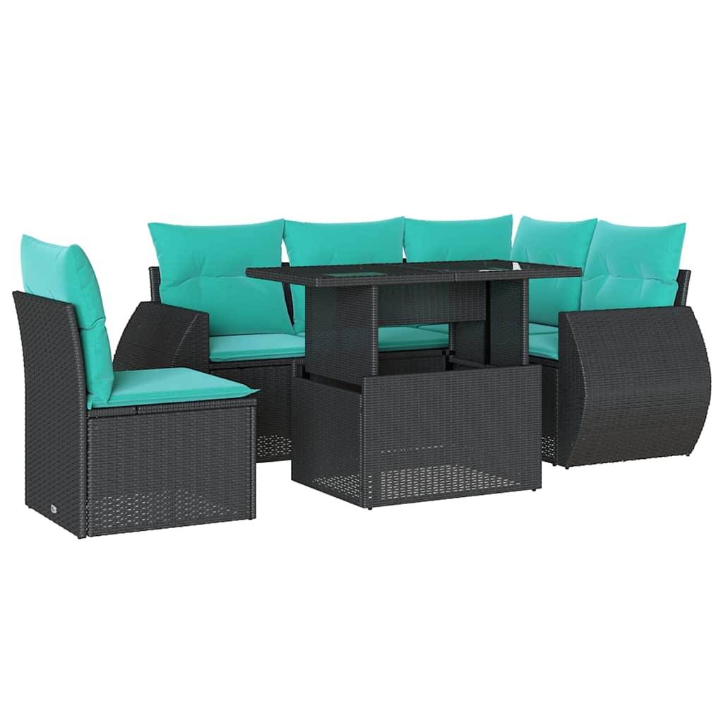 vidaXL 6-teiliges Gartensofa-Set mit Kissen, schwarzes Polyrattan