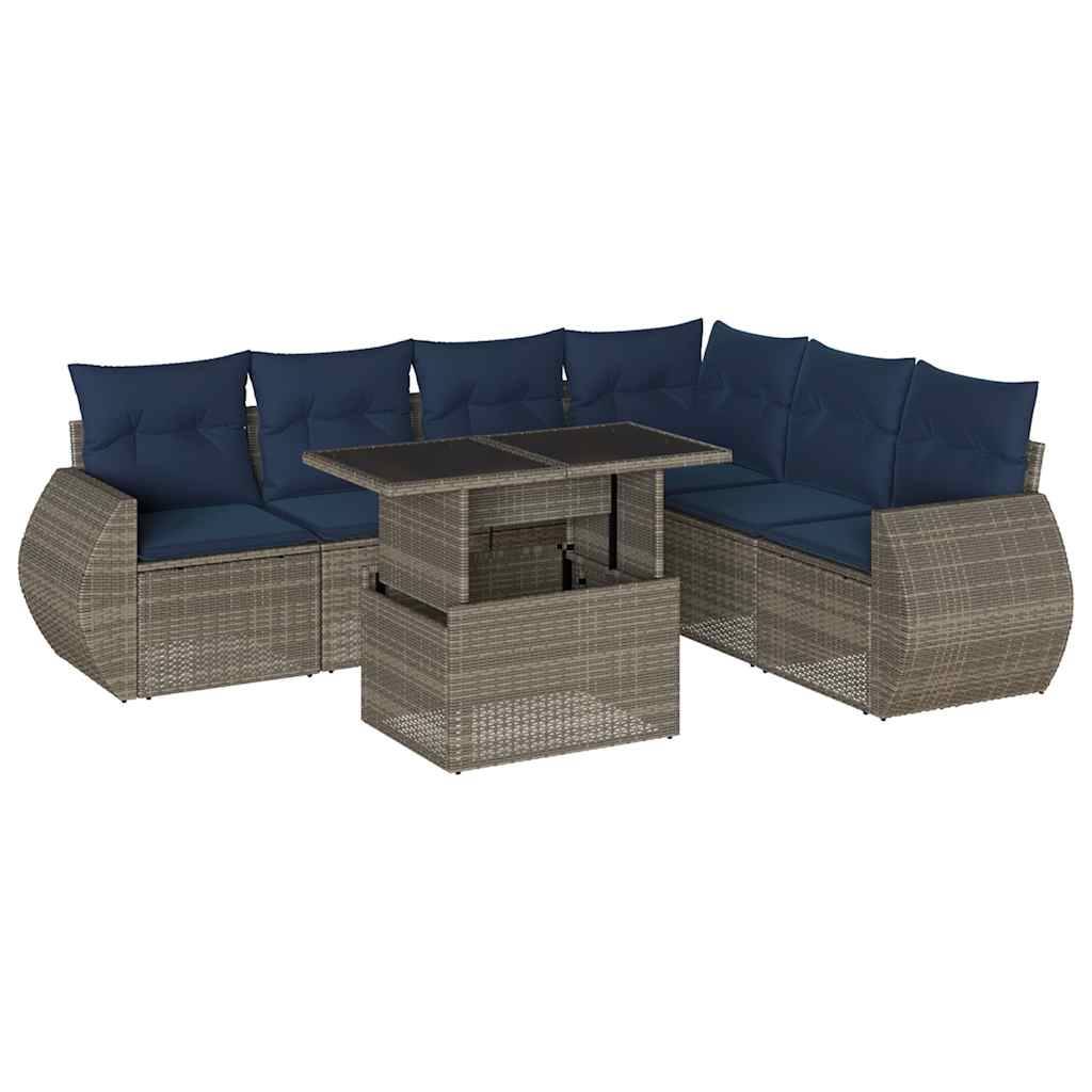 vidaXL 7-teiliges Gartensofa-Set mit Kissen, grau, Polyrattan