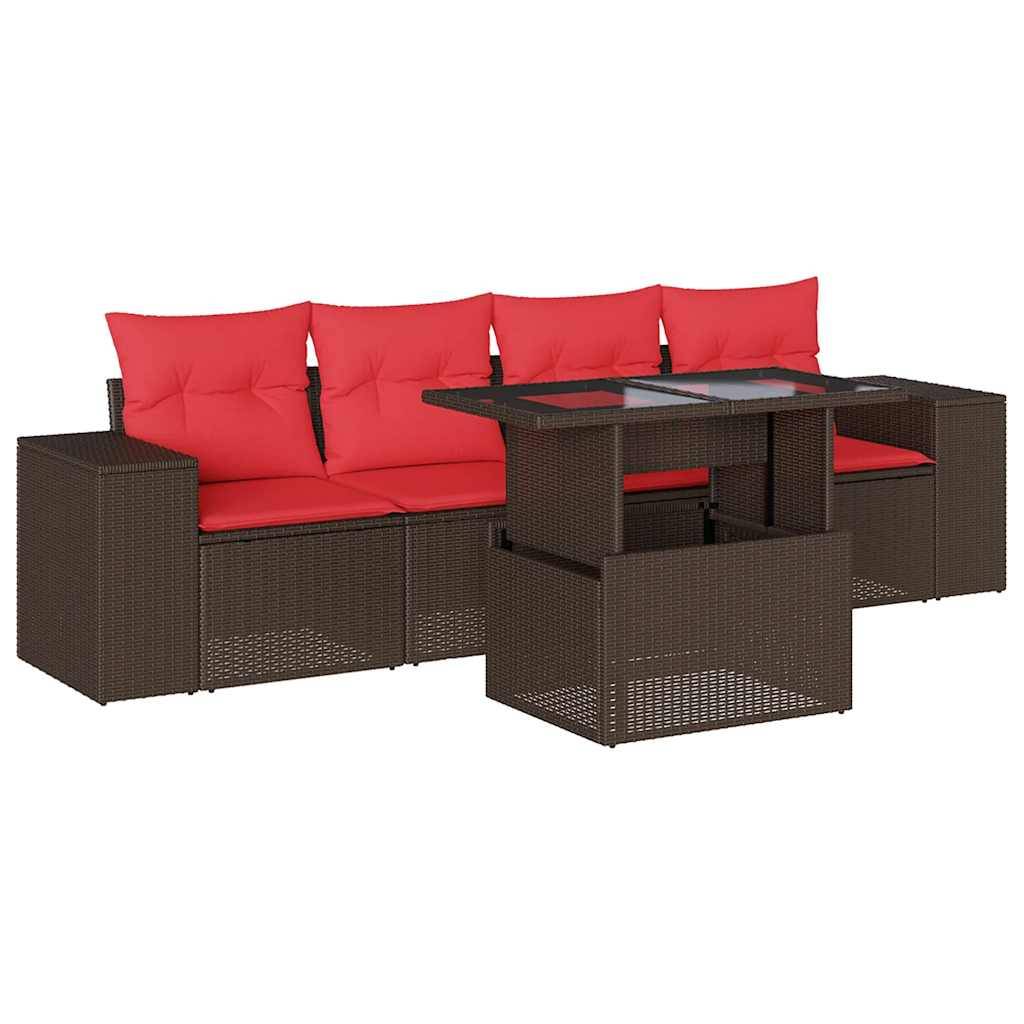 vidaXL 5-teiliges Gartensofa-Set mit Kissen, braun, Polyrattan