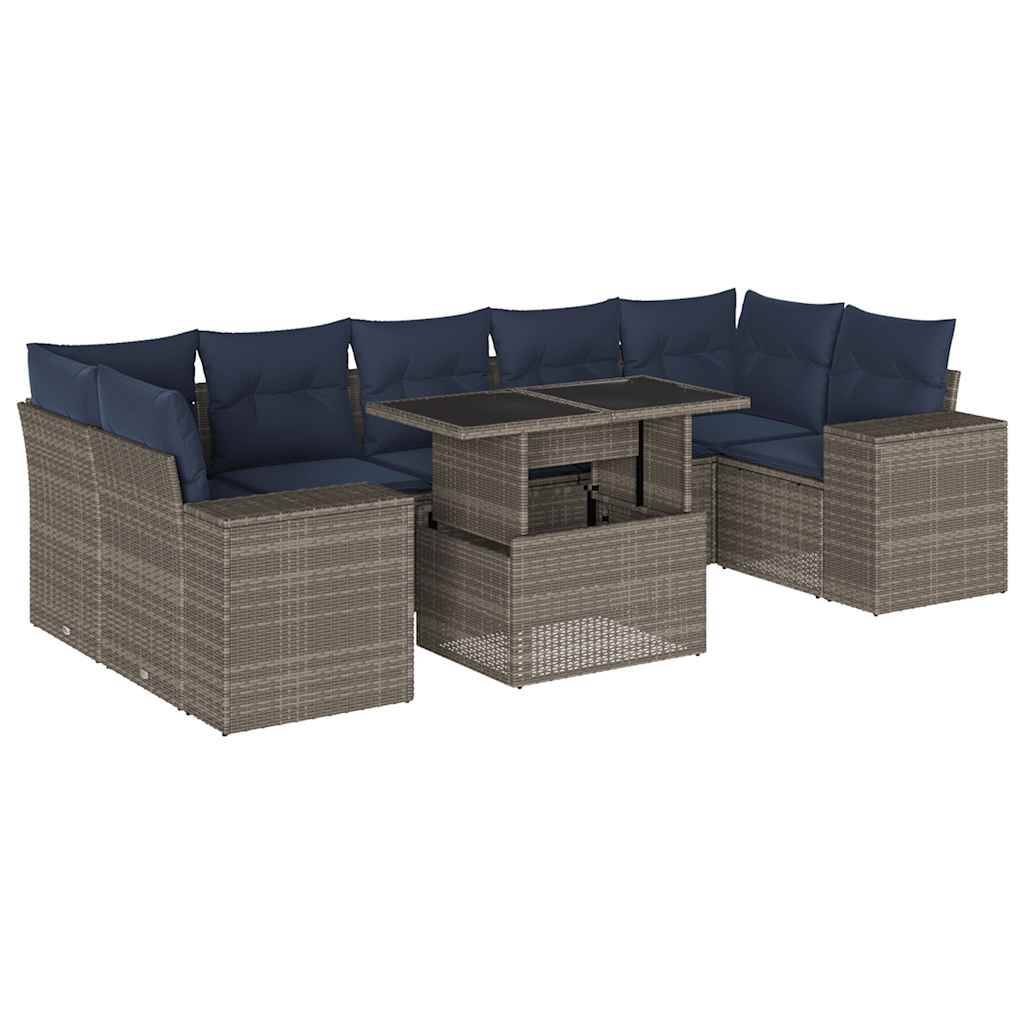 vidaXL 8-teiliges Gartensofa-Set mit Kissen, grau, Polyrattan