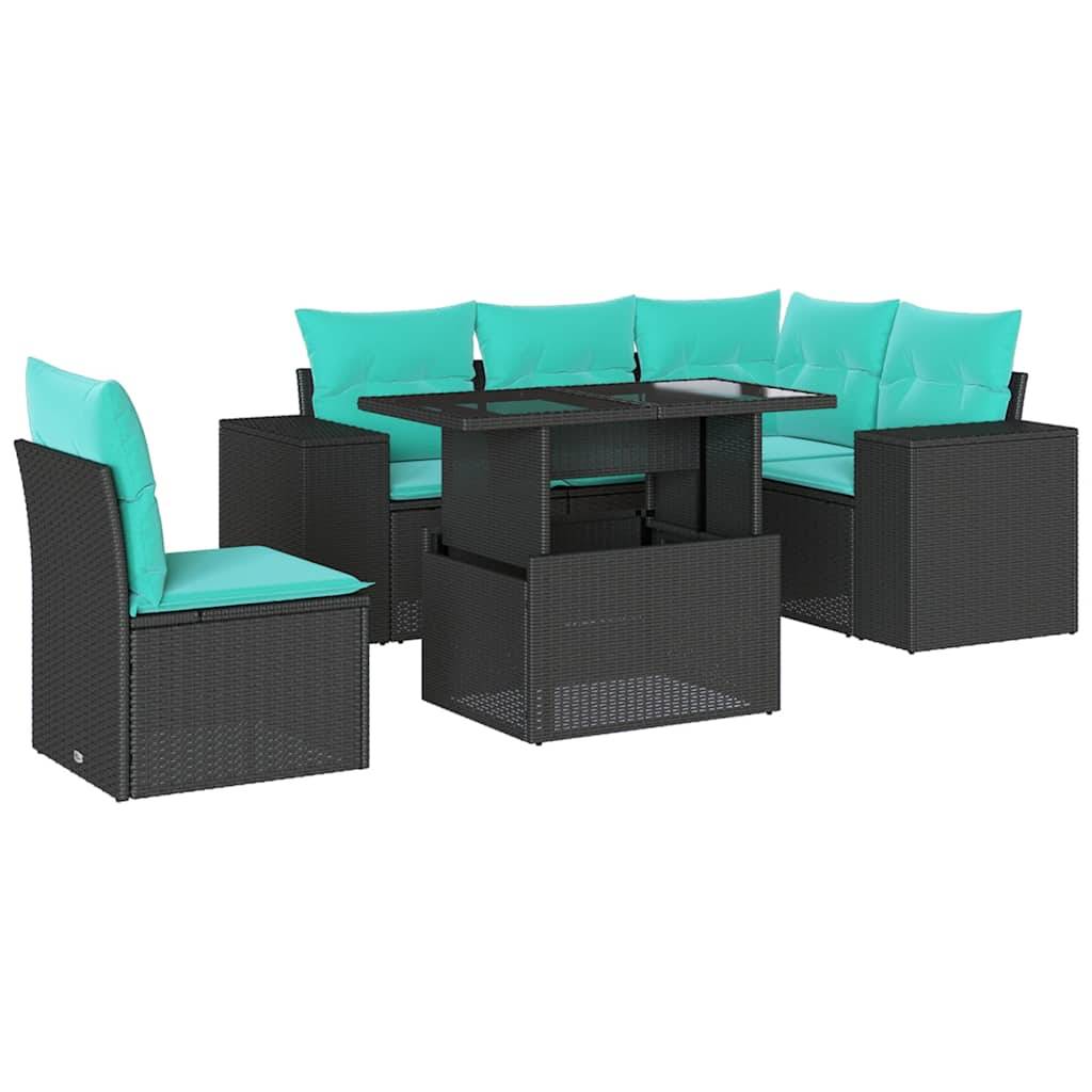 vidaXL 6-teiliges Gartensofa-Set mit Kissen, schwarzes Polyrattan