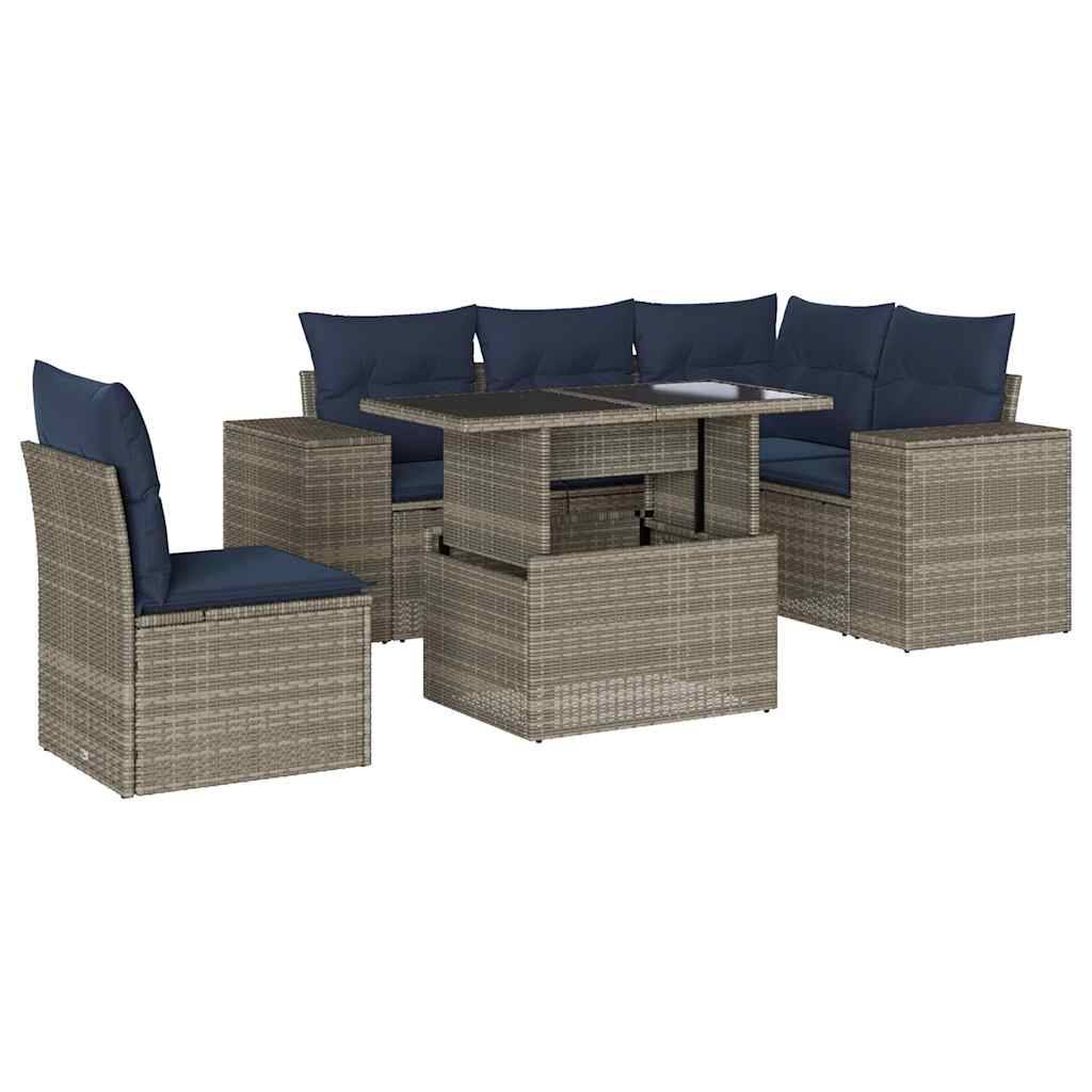 vidaXL 6-teiliges Gartensofa-Set mit Kissen, grau, Polyrattan