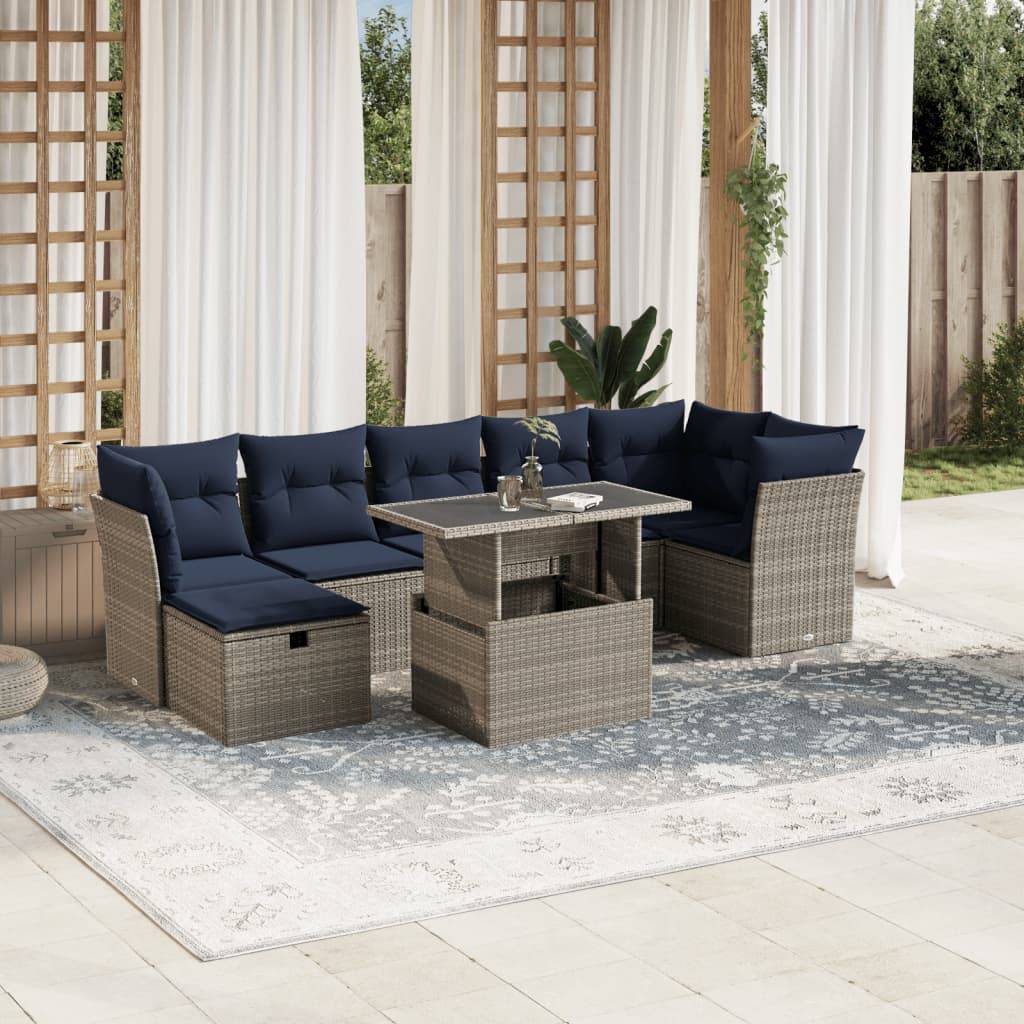 vidaXL 8-teiliges Gartensofa-Set mit Kissen, grau, Polyrattan