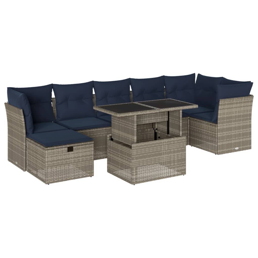 vidaXL 8-teiliges Gartensofa-Set mit Kissen, grau, Polyrattan
