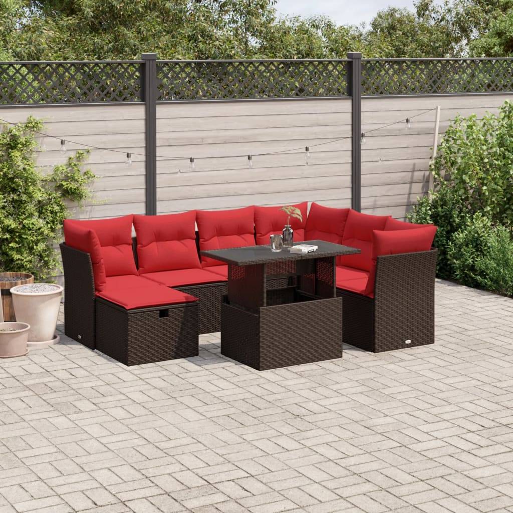 vidaXL 8-teiliges Gartensofa-Set mit Kissen, braun, Polyrattan