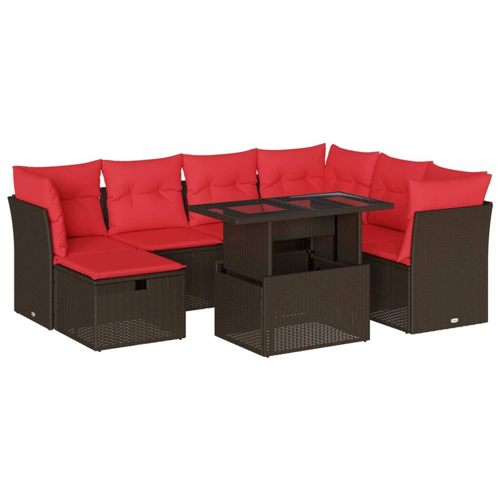 vidaXL 8-teiliges Gartensofa-Set mit Kissen, braun, Polyrattan