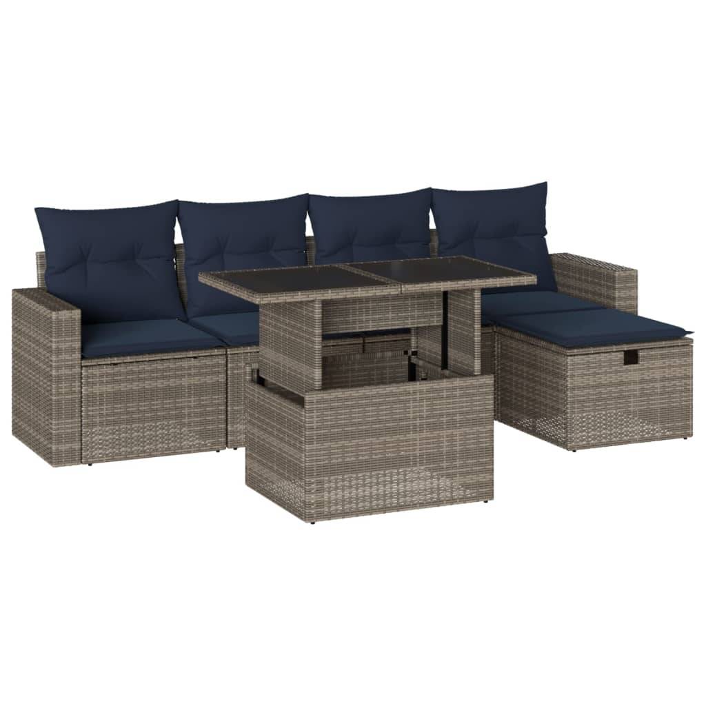 vidaXL 6-teiliges Gartensofa-Set mit Kissen, grau, Polyrattan