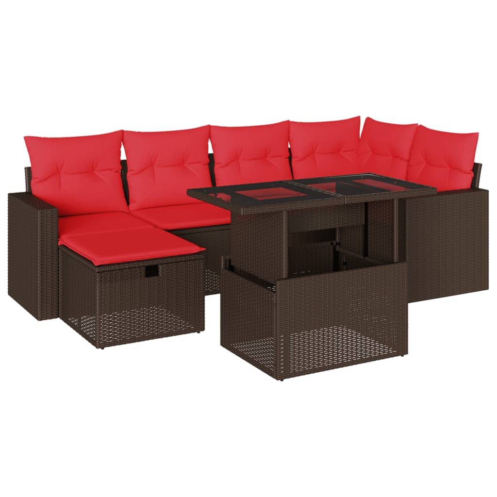 vidaXL 7-teiliges Gartensofa-Set mit Kissen, braun, Polyrattan