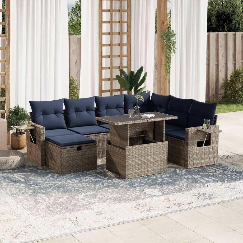 vidaXL 8-teiliges Gartensofa-Set mit Kissen, grau, Polyrattan