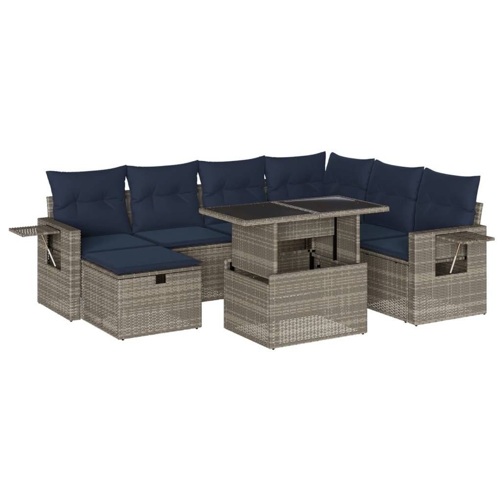 vidaXL 8-teiliges Gartensofa-Set mit Kissen, grau, Polyrattan