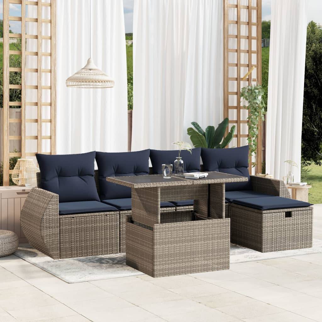 vidaXL 6-teiliges Gartensofa-Set mit Kissen, grau, Polyrattan