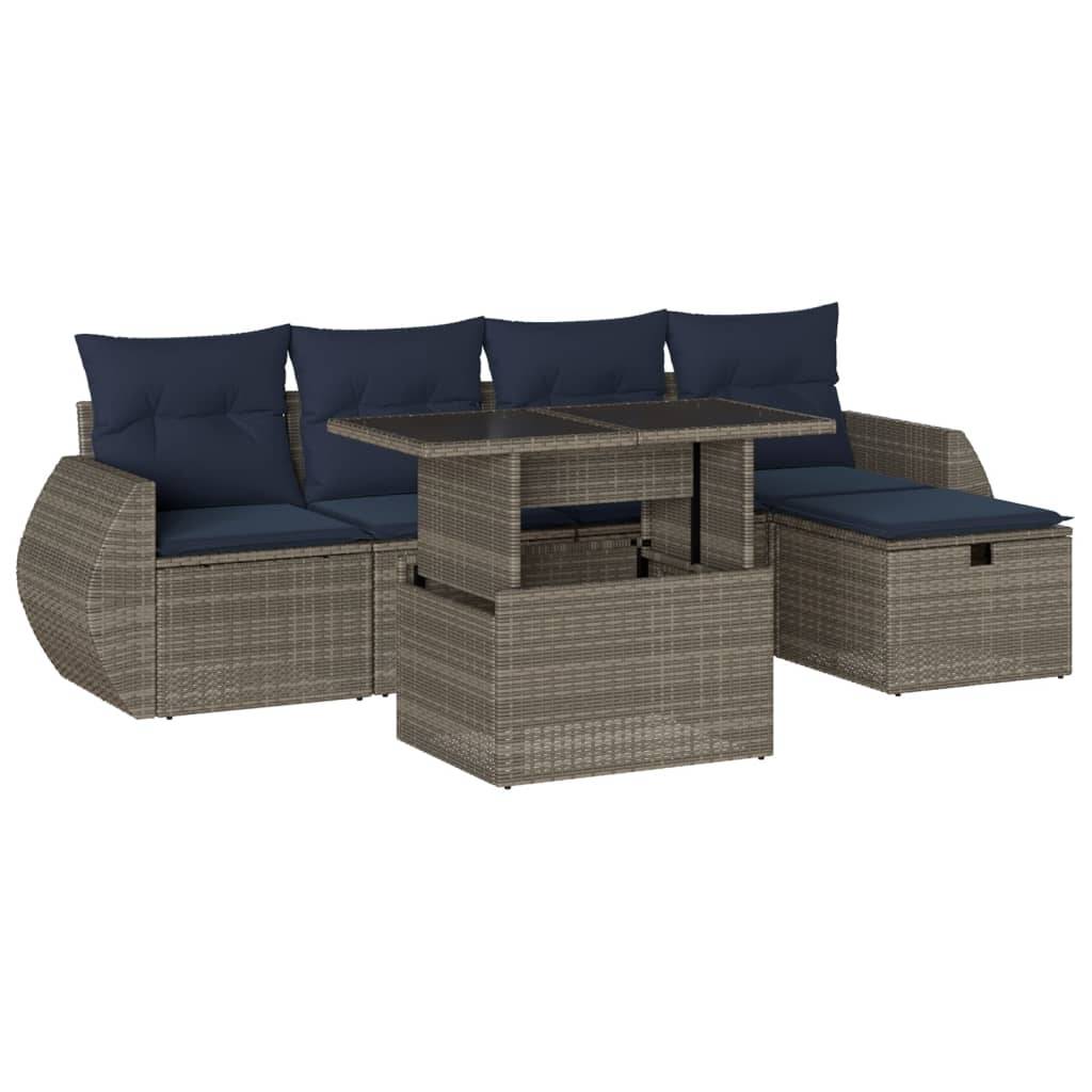 vidaXL 6-teiliges Gartensofa-Set mit Kissen, grau, Polyrattan