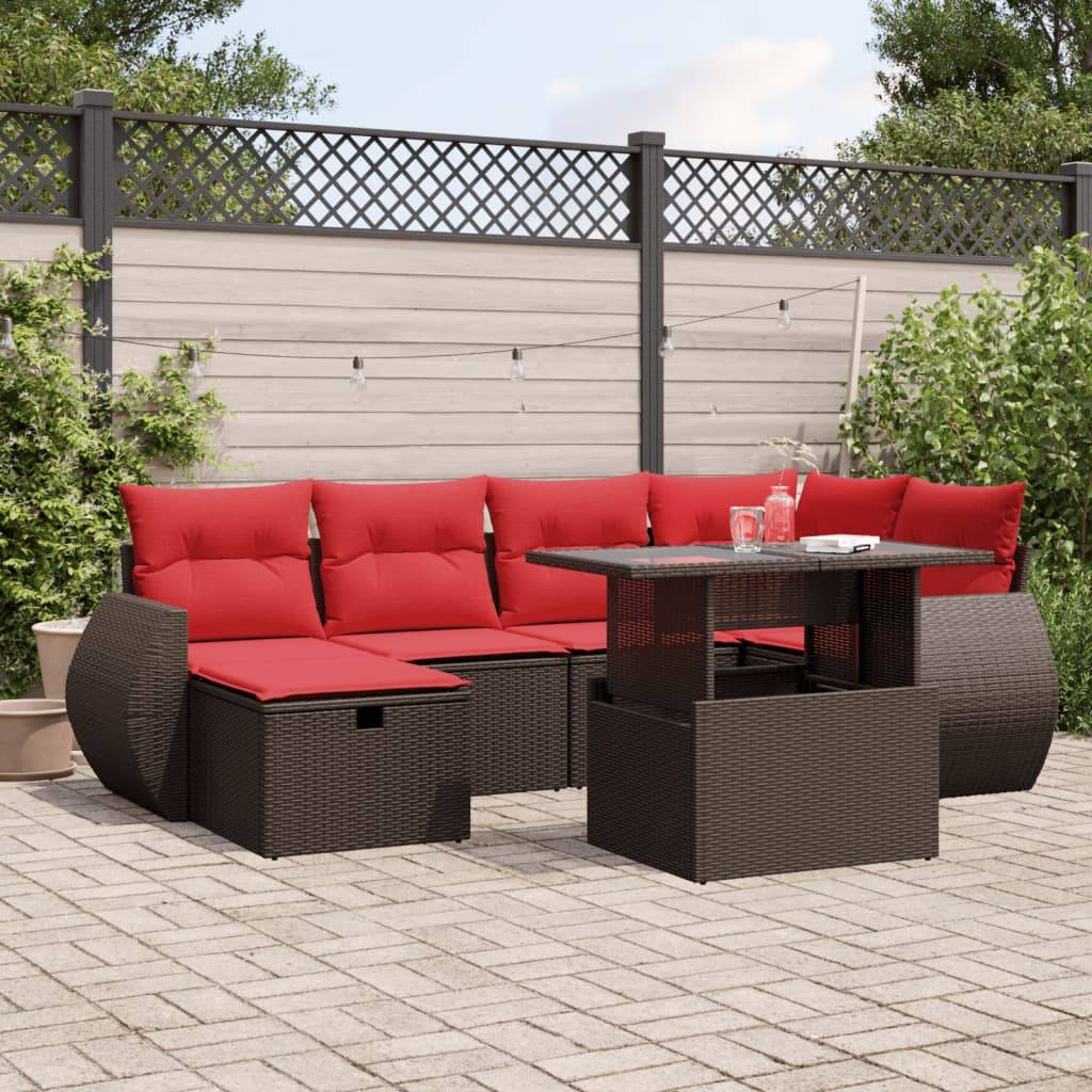 vidaXL 7-teiliges Gartensofa-Set mit Kissen, braun, Polyrattan