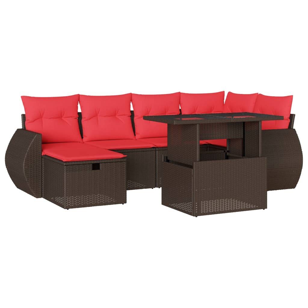 vidaXL 7-teiliges Gartensofa-Set mit Kissen, braun, Polyrattan