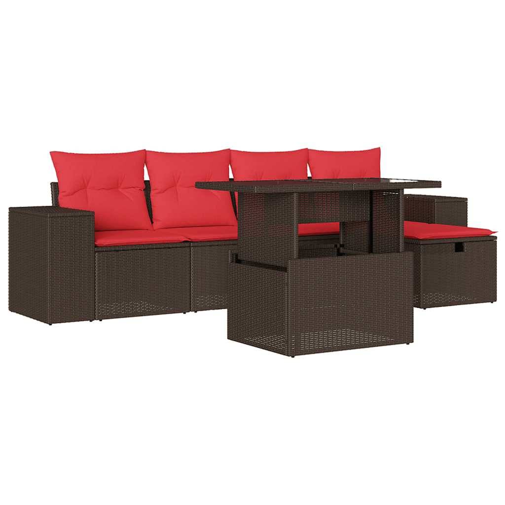 vidaXL 6-teiliges Gartensofa-Set mit Kissen, braun, Polyrattan