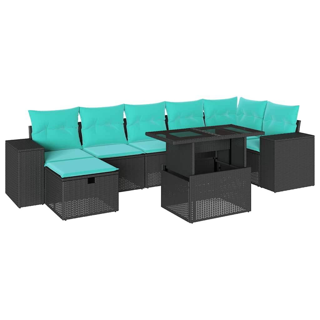 vidaXL 8-teiliges Gartensofa-Set mit Kissen, schwarzes Polyrattan