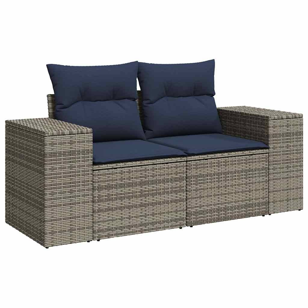 vidaXL 8-teiliges Gartensofa-Set mit Kissen, grau, Polyrattan