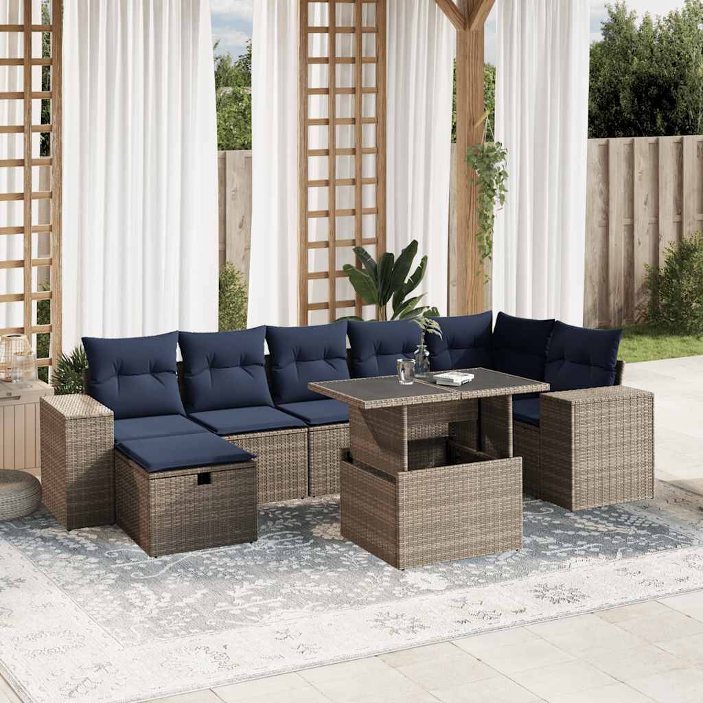 vidaXL 8-teiliges Gartensofa-Set mit Kissen, grau, Polyrattan