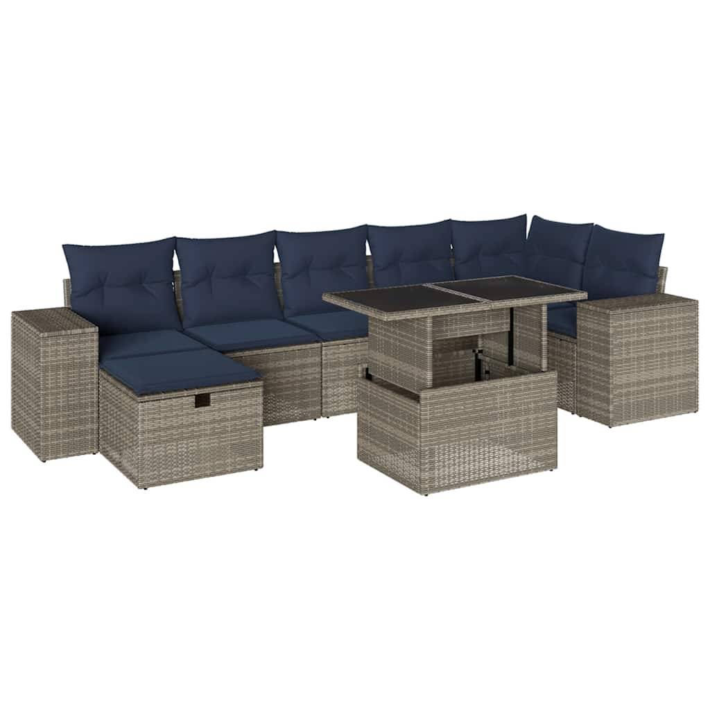 vidaXL 8-teiliges Gartensofa-Set mit Kissen, grau, Polyrattan