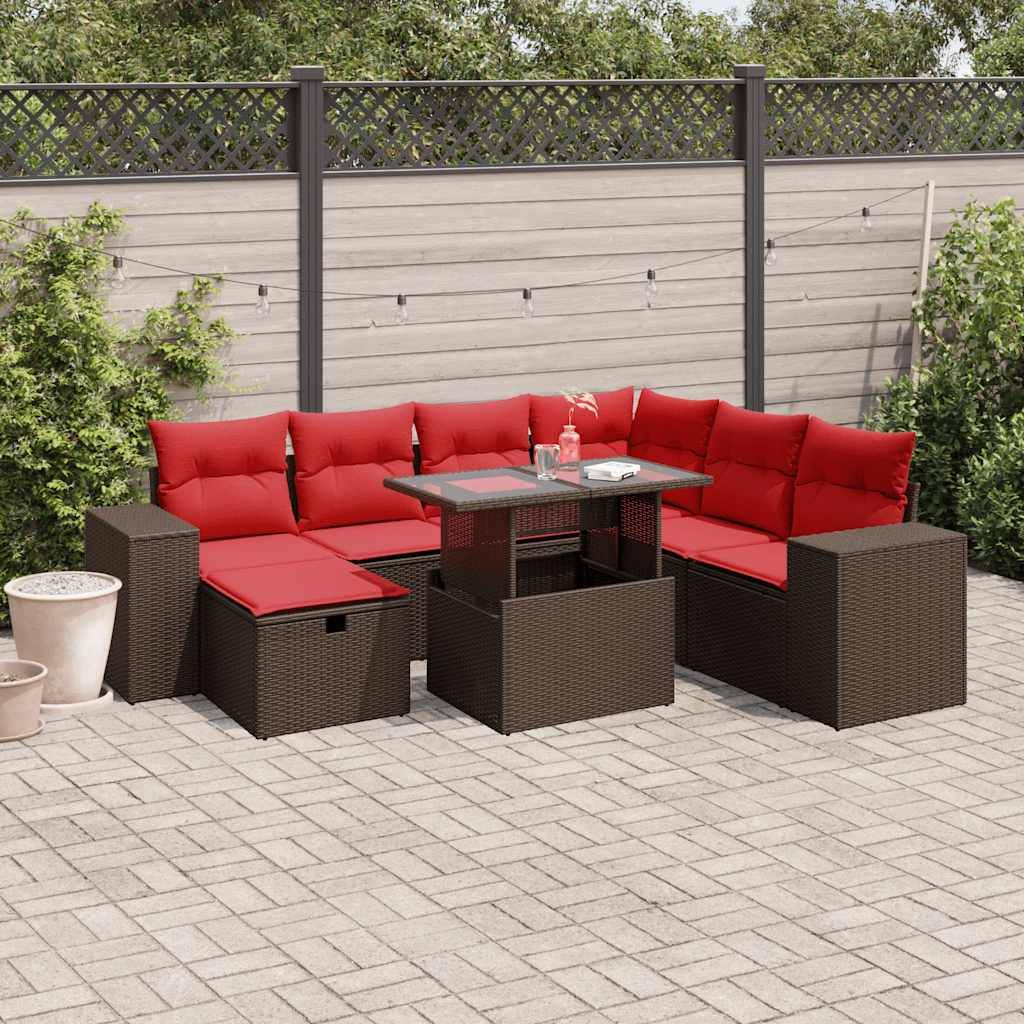 vidaXL 8-teiliges Gartensofa-Set mit Kissen, braun, Polyrattan