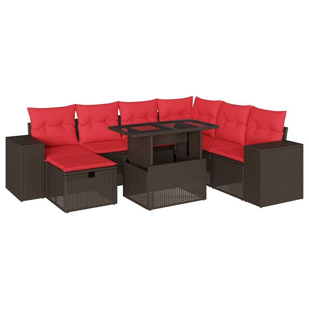 vidaXL 8-teiliges Gartensofa-Set mit Kissen, braun, Polyrattan