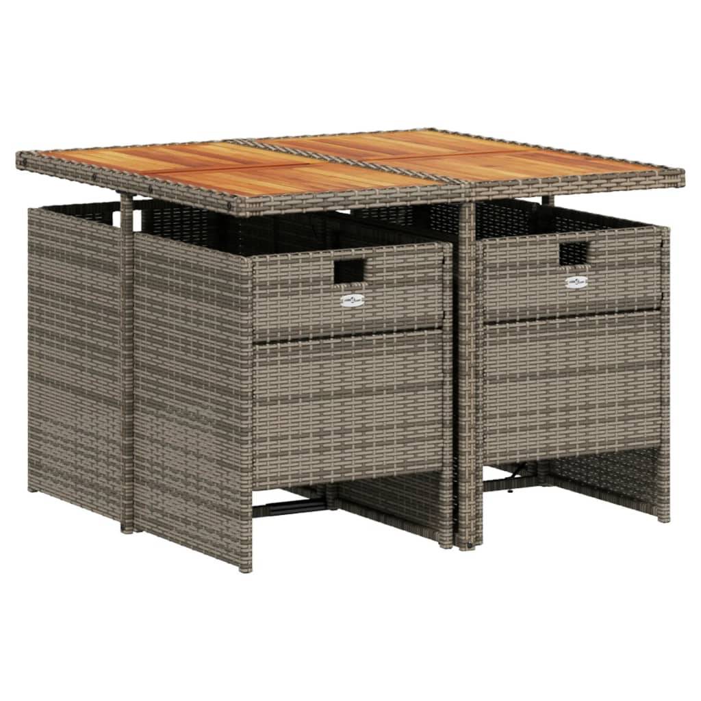 vidaXL 5-teiliges Garten-Ess-Set mit Kissen, grau, Polyrattan
