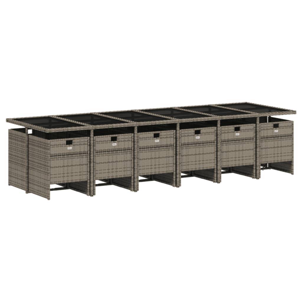 vidaXL 13-teiliges Garten-Ess-Set mit Kissen, grau, Polyrattan