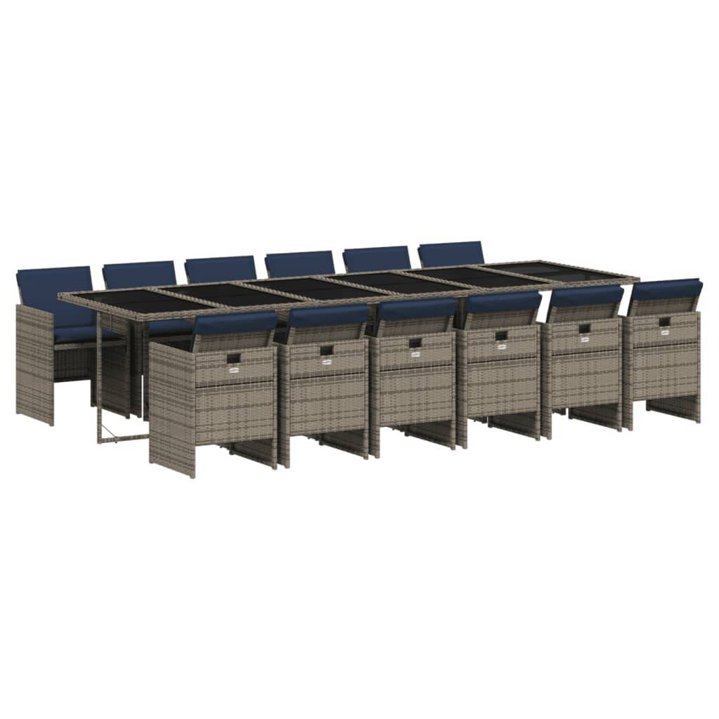 vidaXL 13-teiliges Garten-Ess-Set mit Kissen, grau, Polyrattan