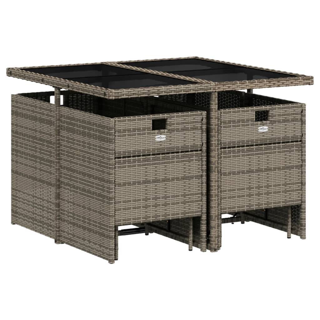 vidaXL 9-teiliges Garten-Ess-Set mit Kissen, grau, Polyrattan