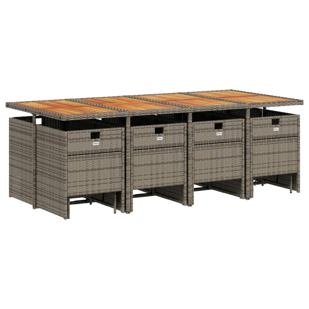 vidaXL 13-teiliges Garten-Ess-Set mit Kissen, grau, Polyrattan