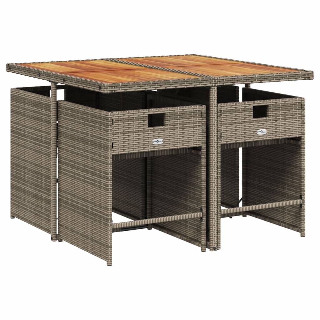 vidaXL 5-teiliges Garten-Ess-Set mit Kissen, grau, Polyrattan