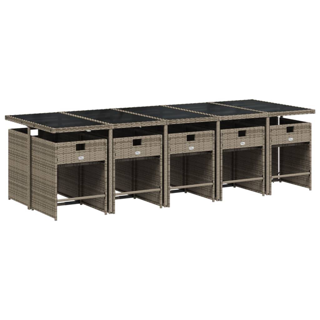 vidaXL 11-teiliges Garten-Ess-Set mit Kissen, grau, Polyrattan