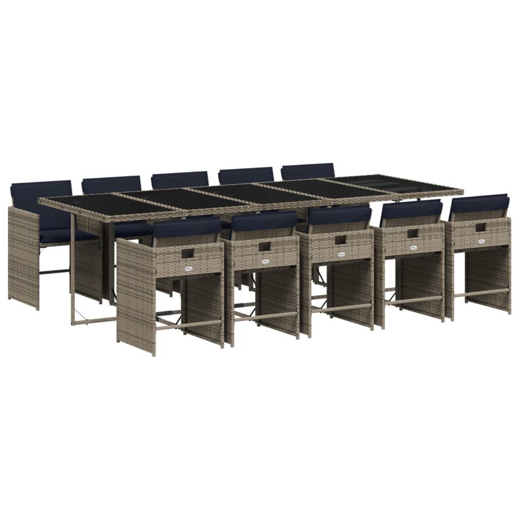 vidaXL 11-teiliges Garten-Ess-Set mit Kissen, grau, Polyrattan