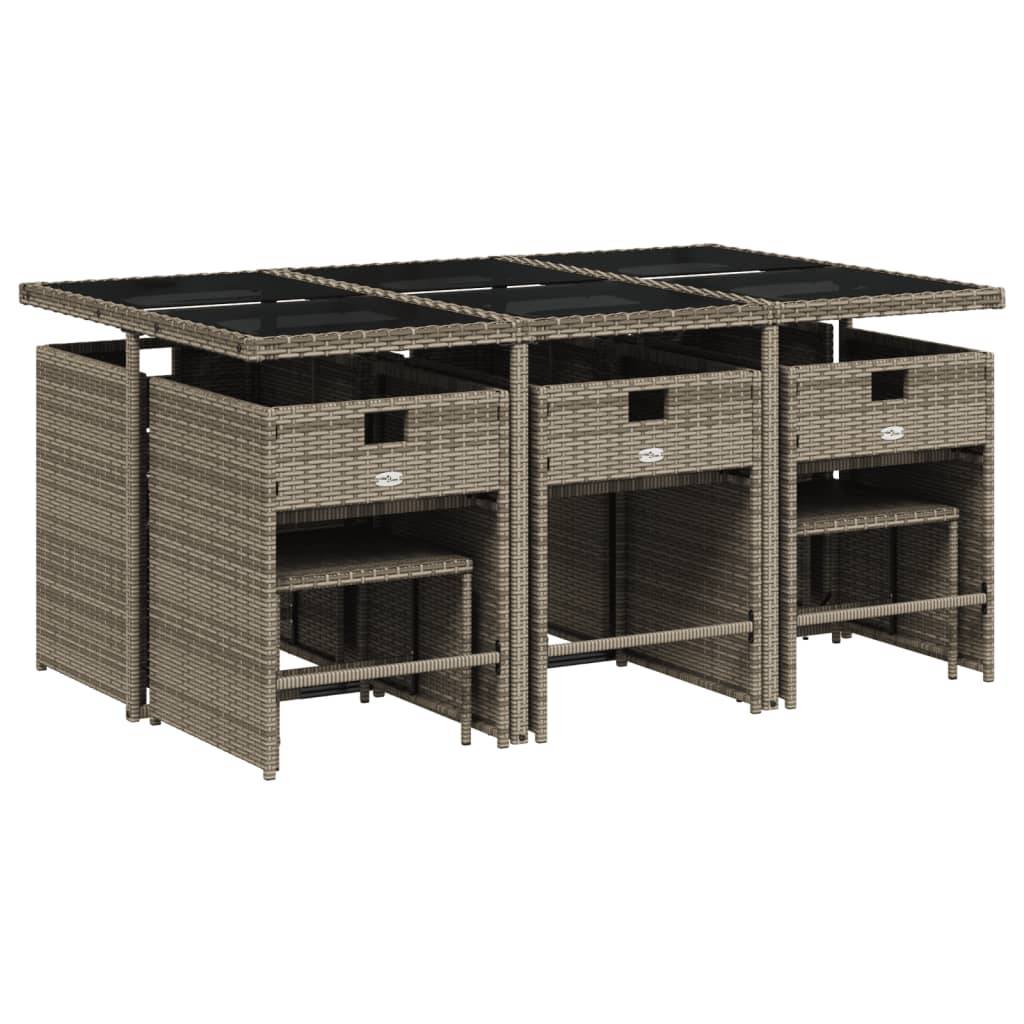 vidaXL 11-teiliges Garten-Ess-Set mit Kissen, grau, Polyrattan