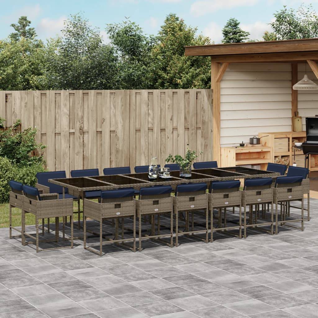 vidaXL 17-teiliges Garten-Ess-Set mit Kissen, grau, Polyrattan